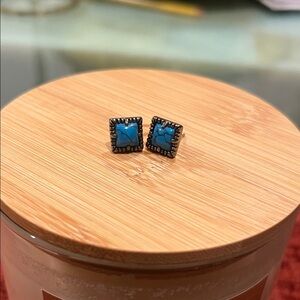 Turquoise Square Stud Earrings with Silver Accents